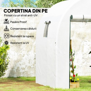 Seră Tip Tunel pentru Grădină Walk-in cu Acoperire din PE Rezistentă la UV, Uși și Ferestre cu Plasă, 1.8 x 1.8 x 2 m, Albă - Img 4