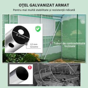 Seră Tunel cu 3 Uși Rulante, 6 Ferestre, Țăruși și Frânghii, Seră de Grădină din Oțel Galvanizat, 6x3x2 m, Verde - Img 7