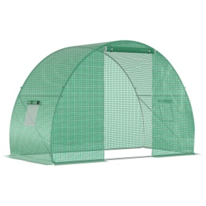 Sera Tunel cu Usa care se Ruleaza si Ferestre cu Copertina PE si Structura din Otel, 150x300x200cm, Verde - Img 1