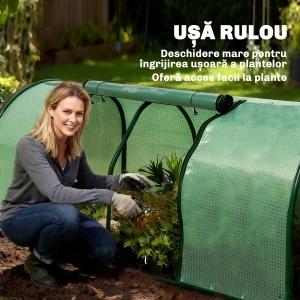Sera Tunel din Otel si cu Capac din PVC, 200x100x80 cm, Transparent si Verde - Img 6