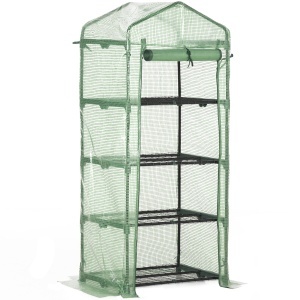 Sera verticala cu raft pe 4 niveluri, sera cu balcon si terasa din otel si PE verde inchis, 70x50x160cm - Img 1