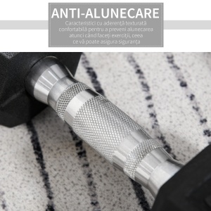 Set 2 gantere hexagonale de 10kg din metal si cauciuc pentru antrenamente acasa si la birou, negru - Img 5