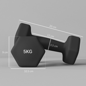 Set 2 Greutăți Hexagonale cu Gantere Pereche cu Prindere Antiderapantă pentru Antrenament de Fitness, 2x5 kg, 21x9x9 cm, Negru - Img 3