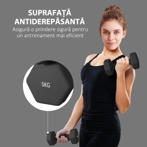 Set 2 Greutăți Hexagonale cu Gantere Pereche cu Prindere Antiderapantă pentru Antrenament de Fitness, 2x5 kg, 21x9x9 cm, Negru - Img 6