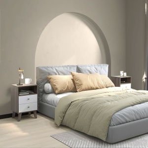 Set 2 Noptiere Moderne – Gri, cu 2 Sertare & Raft Deschis - Img 2