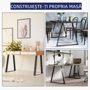 Set 2 Picioare de Masă Trapezoidale cu 6 Găuri și 12 Șuruburi, 70x5x72 cm, Negru - Img 7