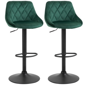 Set 2 Scaune Bar – Catifea Verde, Pivotante & Reglabile - Img 1