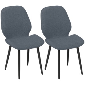 Set 2 Scaune cu Spătar Curbat, Scaune Moderne de Bucătărie în Material Textil de Tip In cu Picioare de Oțel pentru Sufragerie, 46x56x86 cm, Gri și Negru - Img 1