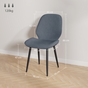 Set 2 Scaune cu Spătar Curbat, Scaune Moderne de Bucătărie în Material Textil de Tip In cu Picioare de Oțel pentru Sufragerie, 46x56x86 cm, Gri și Negru - Img 3