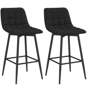 Set 2 Scaune cu Spătar și Suport pentru Picioare, Scaune cu Spătar din Material de Catifea, 45x47x84 cm, Negru