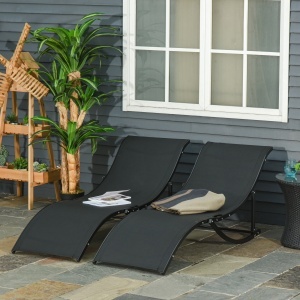 Set 2 Sezlonguri de Gradina Pliabile, Sezlong pentru plaja din Aluminiu si Textilen, 61x165x63cm, negru - Img 2