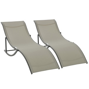 Set 2 Sezlonguri de Gradina Pliabile, Sezlong pentru plaja din Aluminiu si Textilen, 61x165x63cm, negru si kaki - Img 1