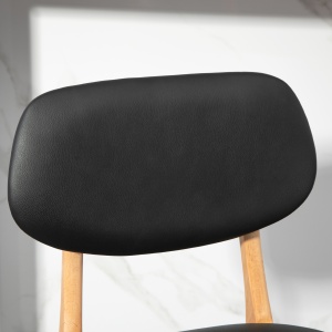 Set 2 Taburete cu Spătar și Tapițerie din Piele Artificială, Taburete Înalte din Lemn, 42x47x92 cm, Natural și Negru - Img 9