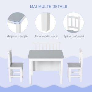 Set 4 Piese cu Masuta pentru Copii, 2 Scaune si Banca - Img 5
