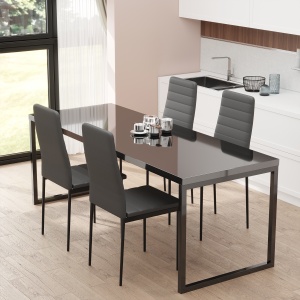 Set 4 scaune captusite pentru camera de zi, moderne, din metal si material textil Negru - Img 9