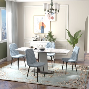 Set 4 Scaune cu Șezut Tapițat și Spătar, Scaune din Catifea și Țesătură cu Efect de Otel, 45x54x87 cm, Albastru Deschis - Img 2