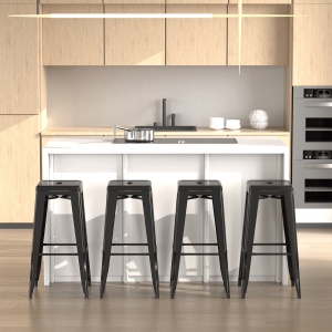 Set 4 Scaune de Bar din Metal cu Suport pentru Picioare pentru Interior si Exterior, 43x43x76 cm, Negru - Img 2