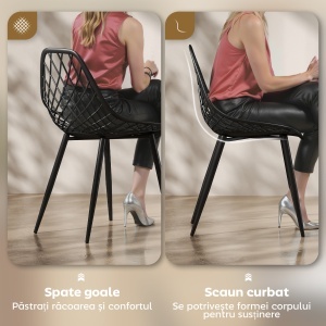 Set 4 Scaune Moderne cu Spătar Perforat Plastic și Metal Negru - Img 4