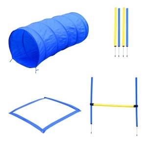 set agility pentru caini, cu slalom, tunel si obstacol