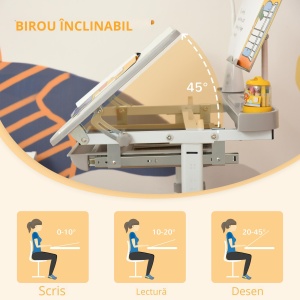 Set Birou Copii cu LED – Reglabil 6–12 Ani cu Blat inclinat - Img 4