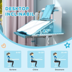 Set Birou și Scaun pentru Copii 3-12 Ani, Reglabil pe Înălțime cu Blat Înclinabil 0-45° 80×55×107,5 cm, Albastru - Img 4
