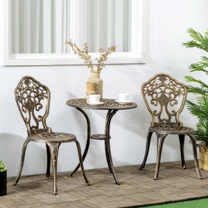 Set Bistrò de Grădină 3 Piese cu 2 Scaune de Grădină și Masă Rotundă cu Orificiu pentru Umbrelă, Set Masă și Scaune de Grădină din Aluminiu, pentru Terasă, Curte, Exterior, Bronz - Img 2