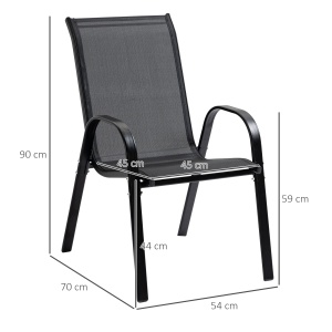 Set cu 4 scaune cu cotiere, Scaune stivuibile pentru gradina, pentru veranda, balcon, exterior, Negru - Img 3