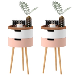 Set de 2 Mese Totunde de Cafea cu 3 Niveluri, 2 Spații de Depozitare și Tavă Detașabilă, Φ35x65,5 cm, Multicolor