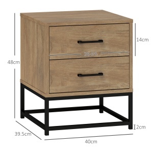 Set de 2 Noptiere cu 2 Sertare din Lemn și Oțel, 40x39.5x48 cm, Lemn Natural - Img 3
