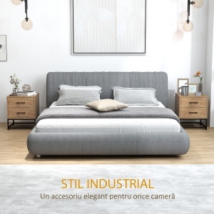 Set de 2 Noptiere cu 2 Sertare din Lemn și Oțel, 40x39.5x48 cm, Lemn Natural - Img 6
