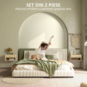 Set de 2 Noptiere Plutitoare, Noptiere cu Sertar din Ratan și Raft Deschis pentru Dormitor, 40x34x23 cm, Lemn Natural - Img 4
