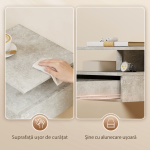 Set de 2 Noptiere Suspendate cu Sertar și Raft Deschis, 35x32x22.5 cm, Gri Ciment - Img 7