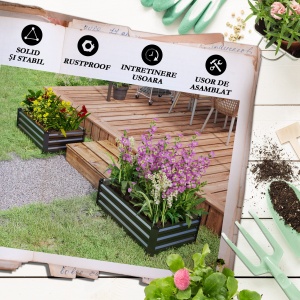Set de 2 Paturi Galvanizate Inaltate pentru Gradina - Img 7