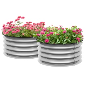 Set de 2 Paturi inaltate pentru Gradina, Jardiniera inaltata pentru Exterior cu Margine de Protectie - Img 1