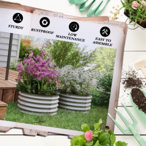 Set de 2 Paturi inaltate pentru Gradina, Jardiniera inaltata pentru Exterior cu Margine de Protectie - Img 7