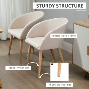 Set de 2 Scaune de Dining Stil Scandinav, Tapițate cu Material Textil, 55x56x74 cm, Bej - Img 5