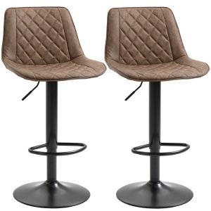 Set de 2 Scaune Înalte de Bar cu Înălțime Reglabilă, Rotative cu Bază din Oțel, 46,5x51x86-106 cm, Maro Închis - Img 1
