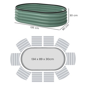 Set de 2 Straturi Ridicate Modulare, Straturi Grădină cu Margini din Cauciuc, Bază Deschisă, Straturi Ridicate din Oțel Zincat pentru Ierburi, Fructe, Legume și Flori, 135x90x30 cm, Verde - Img 3