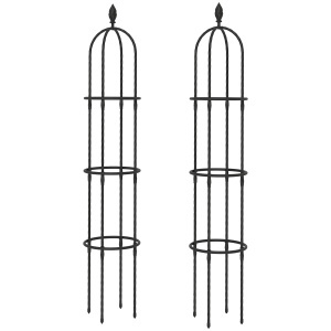 Set de 2 Suporturi pentru Plante Cățărătoare înalte de 1,74 m, Suporturi din Oțel cu Decorațiuni, pentru Trandafiri, Roșii, Flori, Mazăre și Legume, Negru - Img 1