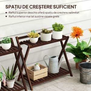 Set de 2 Suporturi pentru Plante cu 2 Niveluri, 73x36x64 cm, Maro - Img 5