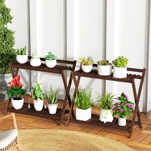 Set de 2 Suporturi pentru Plante cu 2 Niveluri, 73x36x64 cm, Maro - Img 9