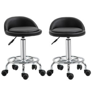 Set de 2 Taburete Pivotante cu Roti, Inaltime Reglabila si Tapiterie din Imitatie piele PU, 38x38x57-72cm