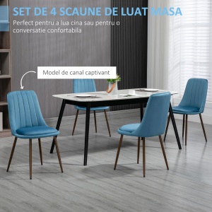 Set de 4 Scaune de Masa, Scaune de Bucatarie Moderne cu Tapiterie de Catifea, Spatar Curbat si Picioare de Otel pentru Camera de Zi, Dormitor, Albastru - Img 4