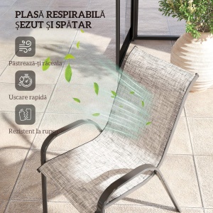 Set de 4 Scaune Suprapozabile cu Spătar Înalt și șezut din Plasă, 54x71x93 cm, Negru - Img 5