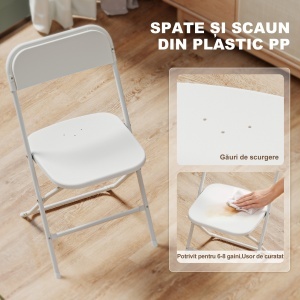Set de 6 Scaune Pliabile cu Orificii de Drenaj din Plastic și Metal, 45x49x79,5 cm, Alb - Img 5
