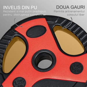 Set de bare si placi de greutati de 20 kg cu maner antiderapant din PU, Ø17x140 cm, negru si rosu - Img 5