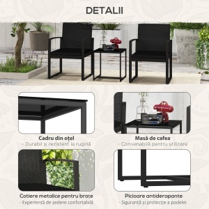 Set de cafea din ratan PP din 3 piese cu perne, Mobilier - Img 6
