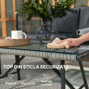 Set de Exterior din Rattan 2 Fotolii, Canapea și Măsuță Gri - Img 7