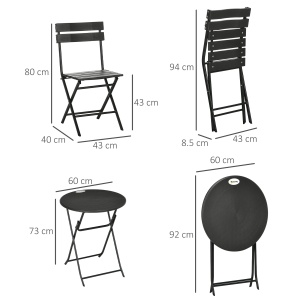Set de Gradina 3 Piese cu 2 Scaune si Masa Pliabile din Otel si HDPE pentru Balcon si Terasa, Gri Inchis - Img 3