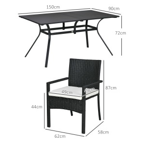 Set de Grădină 7 Piese din Ratan cu Masă și 6 Scaune Negru și Bej - Img 3